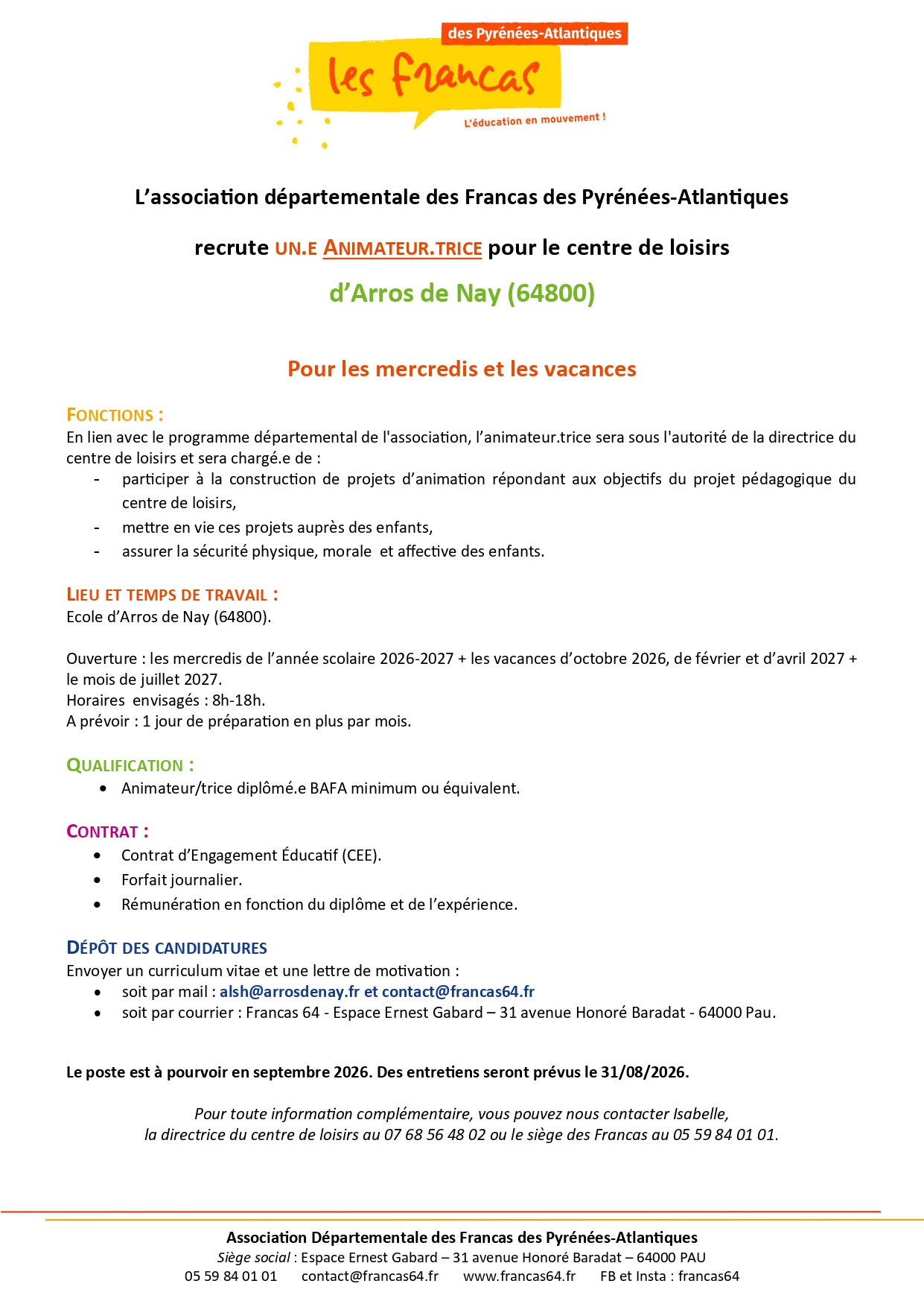 Offre d’emploi anim